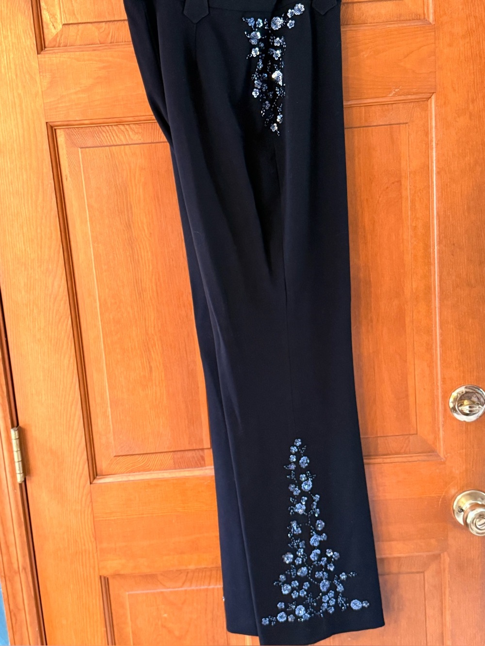 Women's Black Embellished Wide-Leg Pants